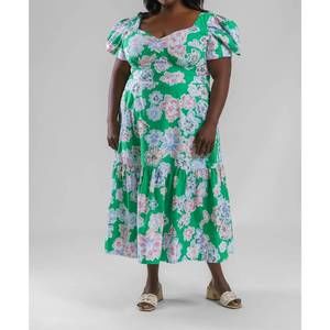 Tanya Taylor Danielle Dress Chalk Floral Kelly Green